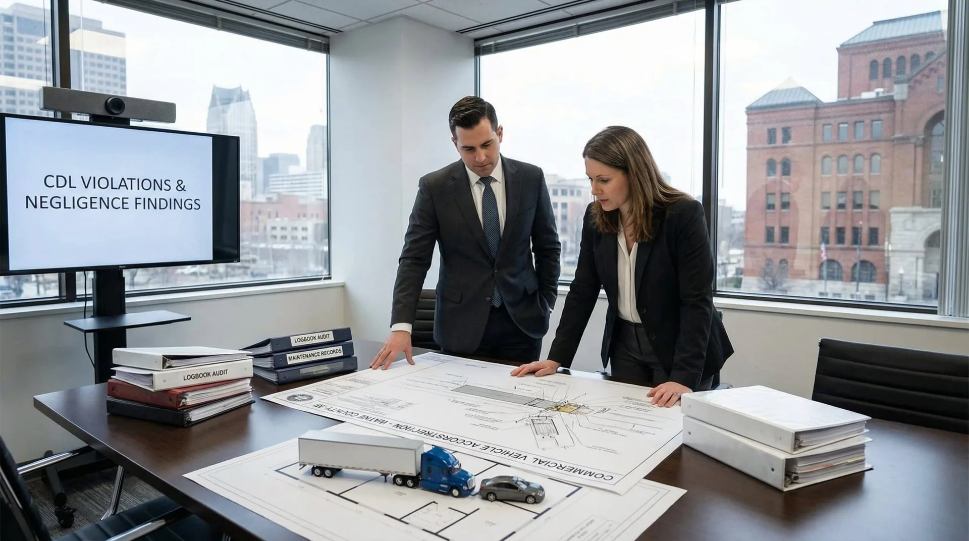 Accident reconstruction showing truck driver negligence and CDL violations in Michigan crash