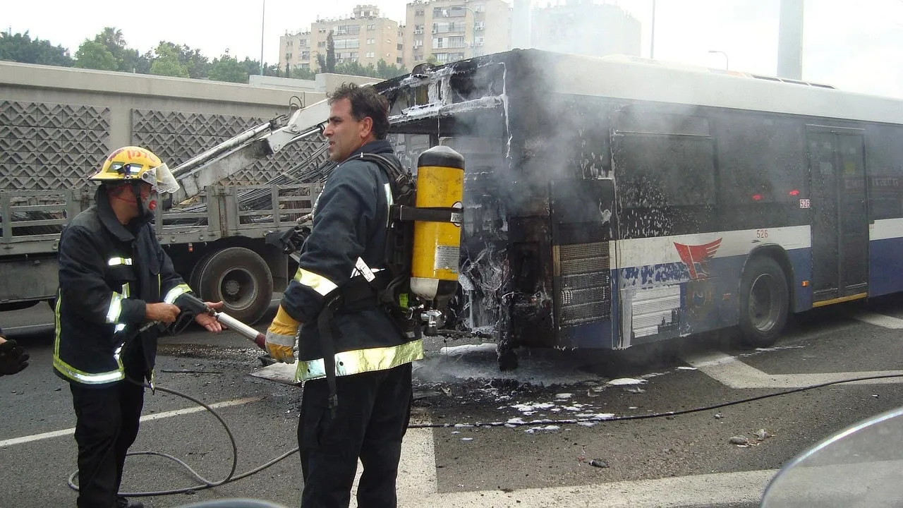 bus, accident, fire, fire department, firefighters, transportation, crash, vehicle, safety, auto, transport, broken, danger, wreck, automobile, damage, destruction, collision, emergency, disaster, accidents, damaged, gray fire, gray emergency, gray safety, gray bus, bus, accident, accident, accident, accident, accident, crash