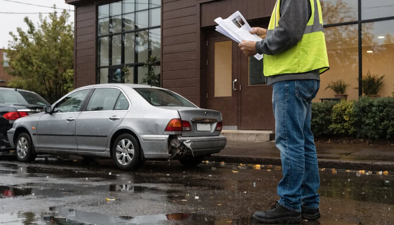Insurance adjuster reviewing car accident claim with tactics to minimize payout