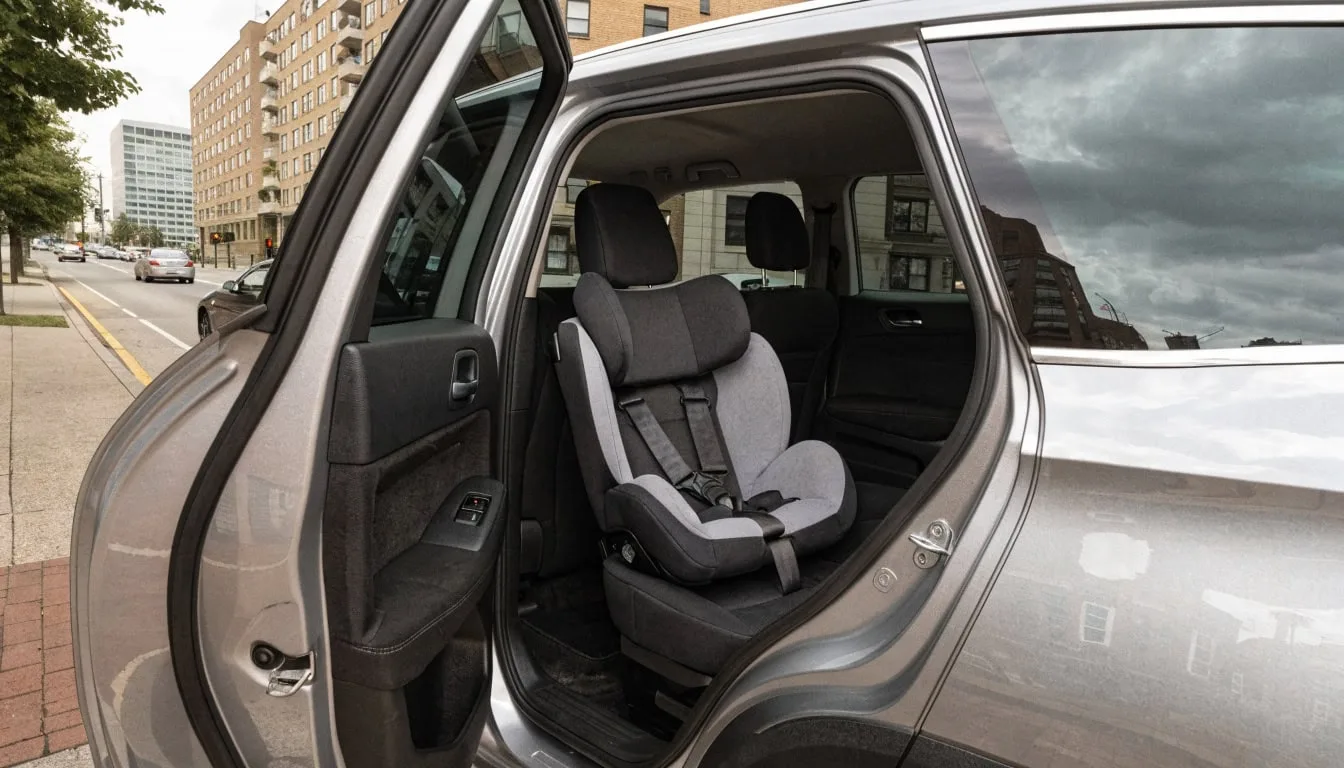 Proper car seat installation demonstrating Michigan child passenger safety requirements and best practices