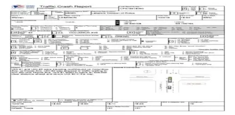 A comprehensive Michigan crash report form detailing a vehicle incident, featuring sections for location, involved parties, and a diagram of the auto accident.