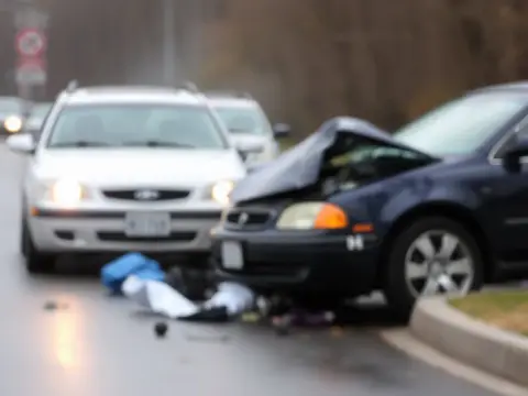 Two cars were involved in a front-end collision on a slick Michigan road, with debris strewn across the wet pavement. If you need legal help or a lawyer for this car accident, it's crucial to act swiftly.