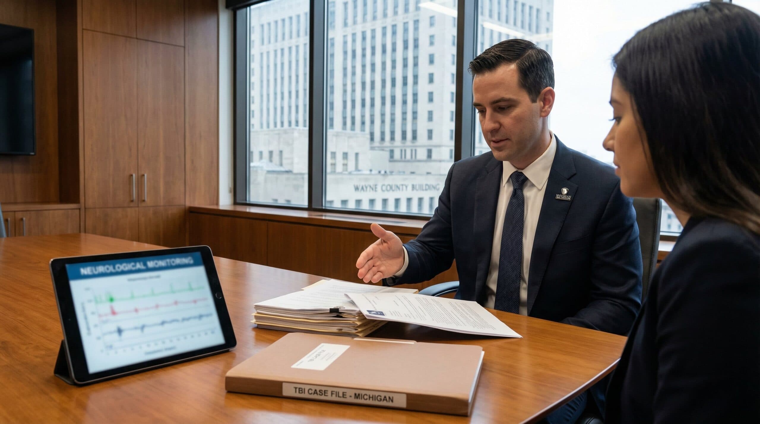 Traumatic brain injury patient in coma receiving total medical assistance and monitoring