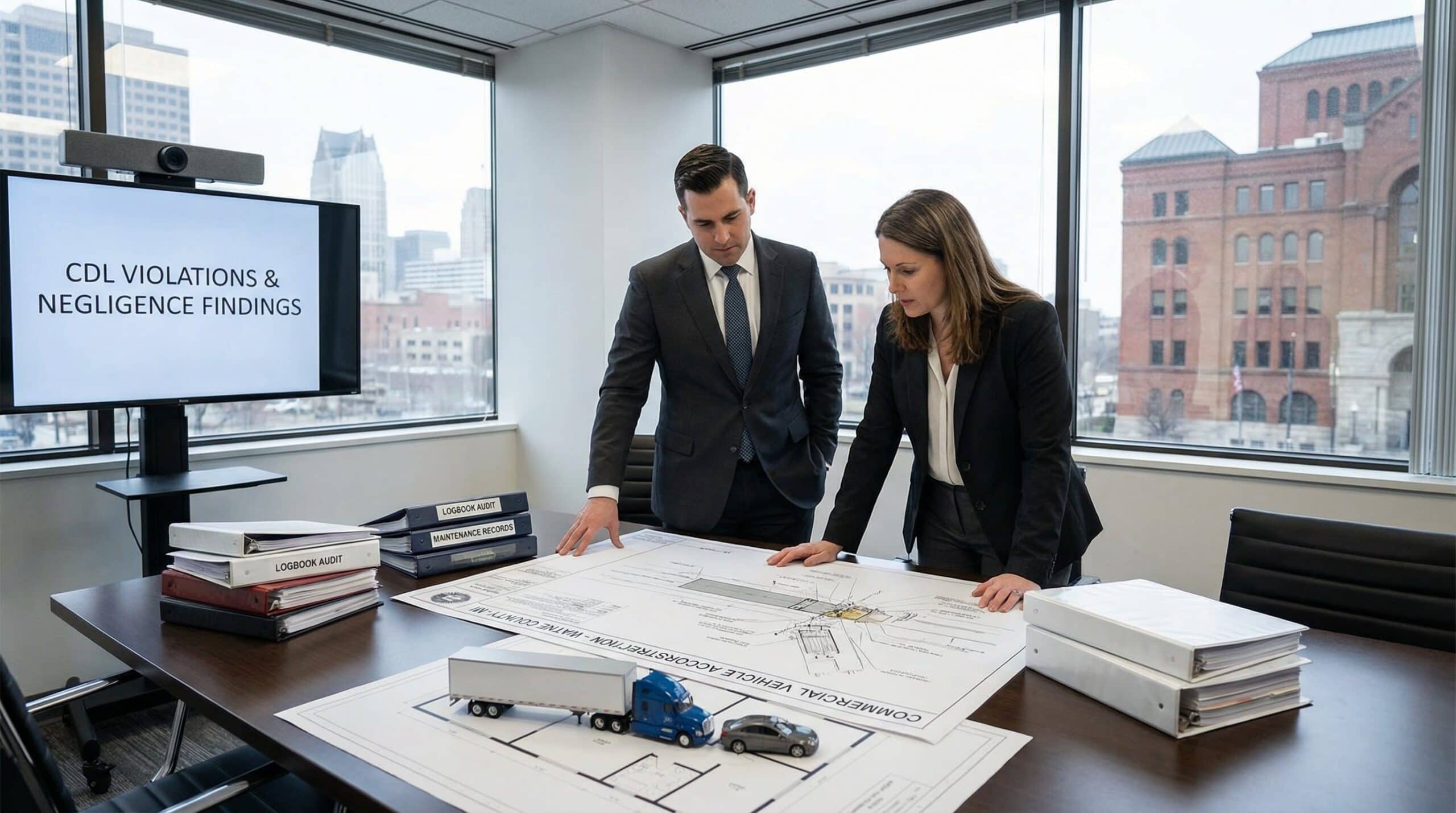 Accident reconstruction showing truck driver negligence and CDL violations in Michigan crash