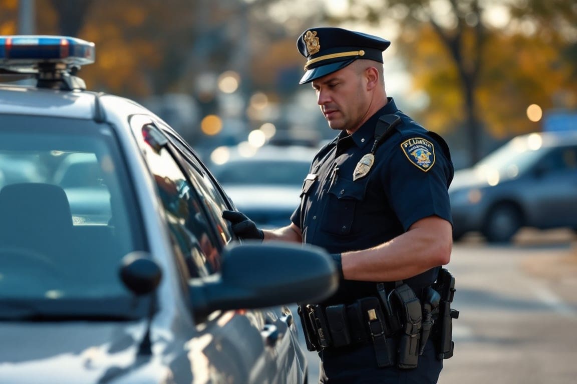 Police officer conducting field sobriety test at DUI accident scene in Michigan